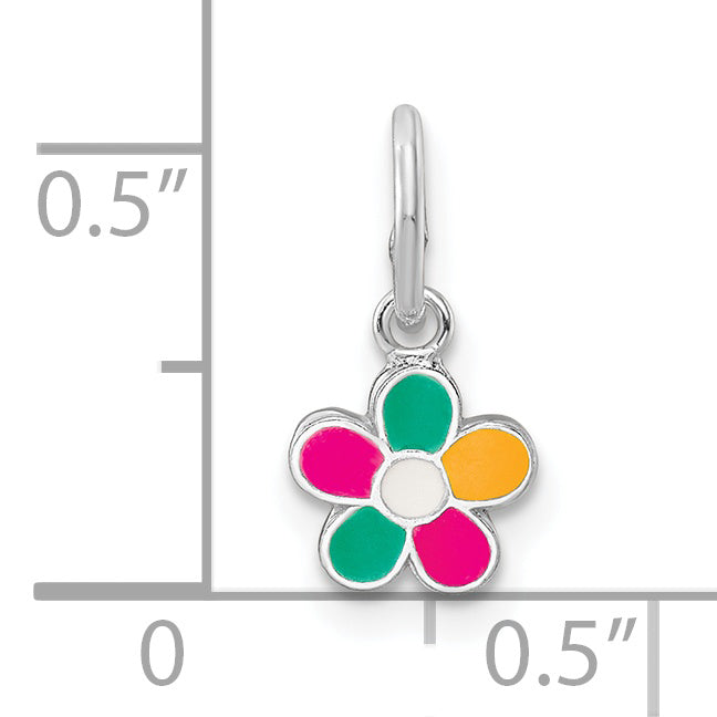 Sterlingsilber Rhodiniert Mehrfarbig Emailliert Blume Kinder Anhänger