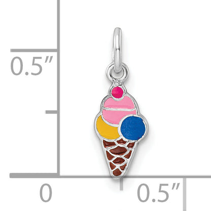 Sterlingsilber Rhodiniert Emailliert Eis Cream Cone Kinder Anhänger