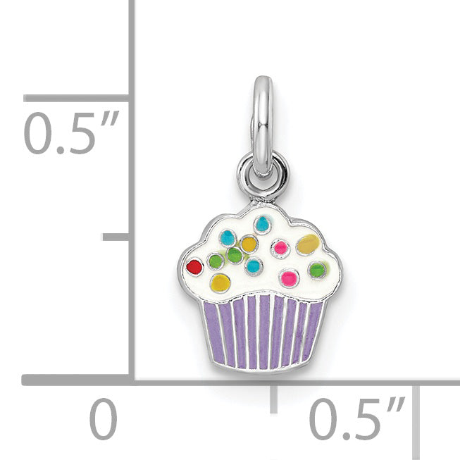 Sterlingsilber Rhodiniert Mehrfarbig Emailliert Cupcake Kinder Anhänger