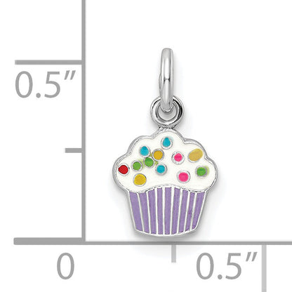 Sterlingsilber Rhodiniert Mehrfarbig Emailliert Cupcake Kinder Anhänger