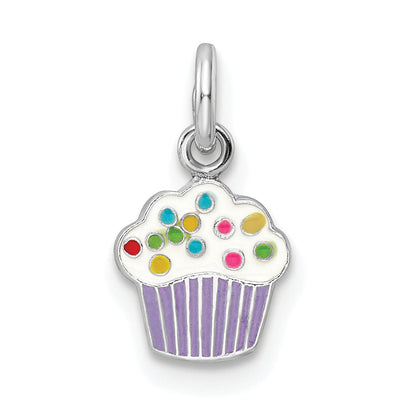 Sterlingsilber Rhodiniert Mehrfarbig Emailliert Cupcake Kinder Anhänger