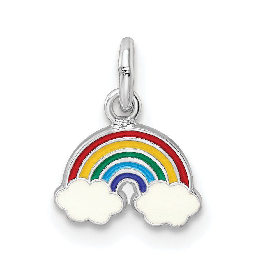 Sterlingsilber Rhodiniert Poliert & Emailliert Regenbogen Kinder Anhänger