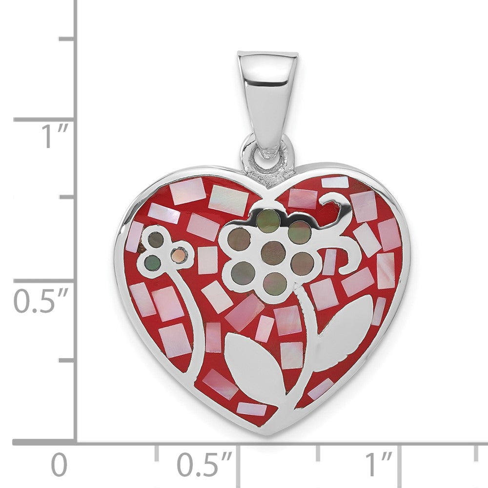 Sterlingsilber Multicolored Stein Einlage Blume Herz Anhänger