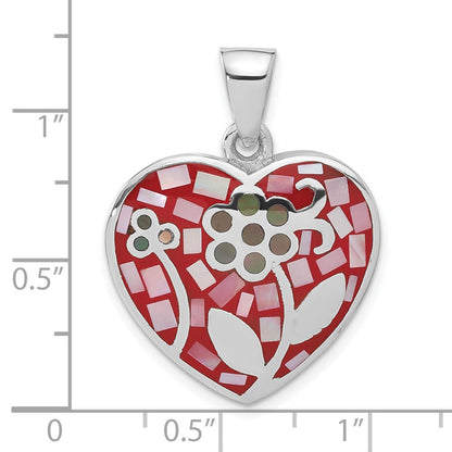 Sterlingsilber Multicolored Stein Einlage Blume Herz Anhänger