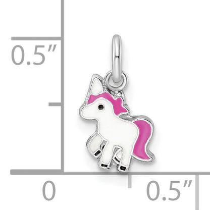Sterlingsilber Rhodiniert Rosa, Weiß & Schwarz Emailliert Einhorn Kinder Anhänger