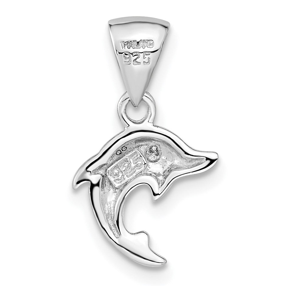 Sterlingsilber Rhodiniert Poliert Zirkonia Delfin Anhänger