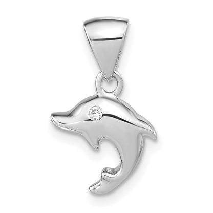Sterlingsilber Rhodiniert Poliert Zirkonia Delfin Anhänger
