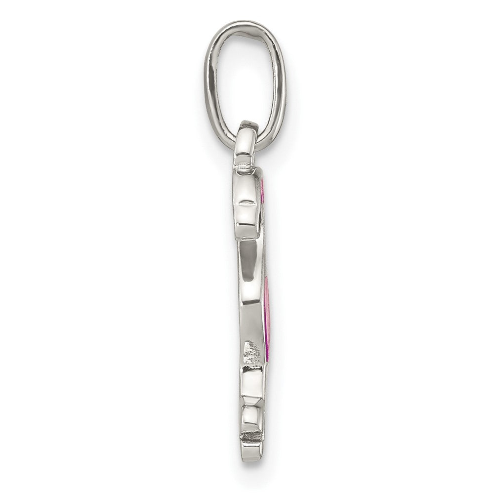 Sterlingsilber Hot Rosa & Schwarz Emailliert Flamingo Kinder Anhänger