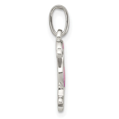 Sterlingsilber Hot Rosa & Schwarz Emailliert Flamingo Kinder Anhänger
