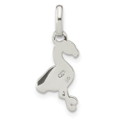 Sterlingsilber Hot Rosa & Schwarz Emailliert Flamingo Kinder Anhänger
