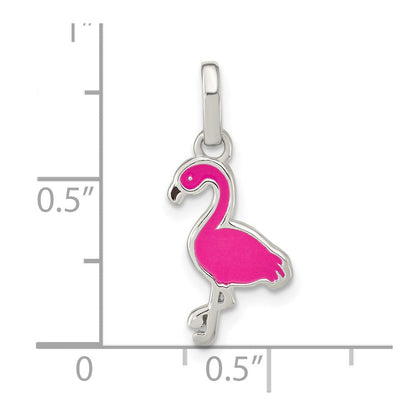 Sterlingsilber Hot Rosa & Schwarz Emailliert Flamingo Kinder Anhänger
