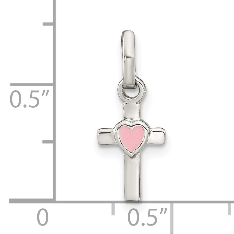 Sterlingsilber Rhodiniert Kreuz Rosa Emaille Herz Anhänger