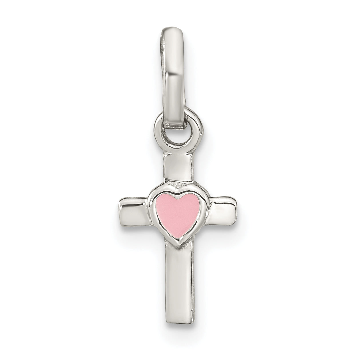 Sterlingsilber Rhodiniert Kreuz Rosa Emaille Herz Anhänger
