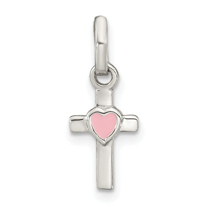 Sterlingsilber Rhodiniert Kreuz Rosa Emaille Herz Anhänger