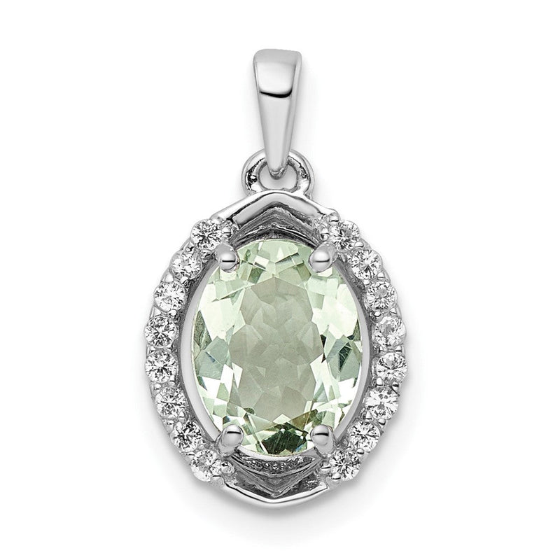 Sterlingsilber Ss Rhodiniert Oval 1.69t.w. Grün Quarz/white Topas Anhänger