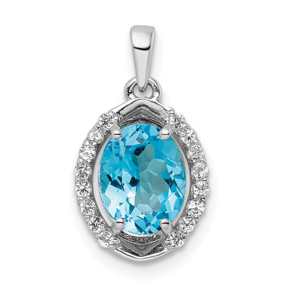 Sterlingsilber Rhodiniert Oval Schweizer Blautopas /white Topas Anhänger