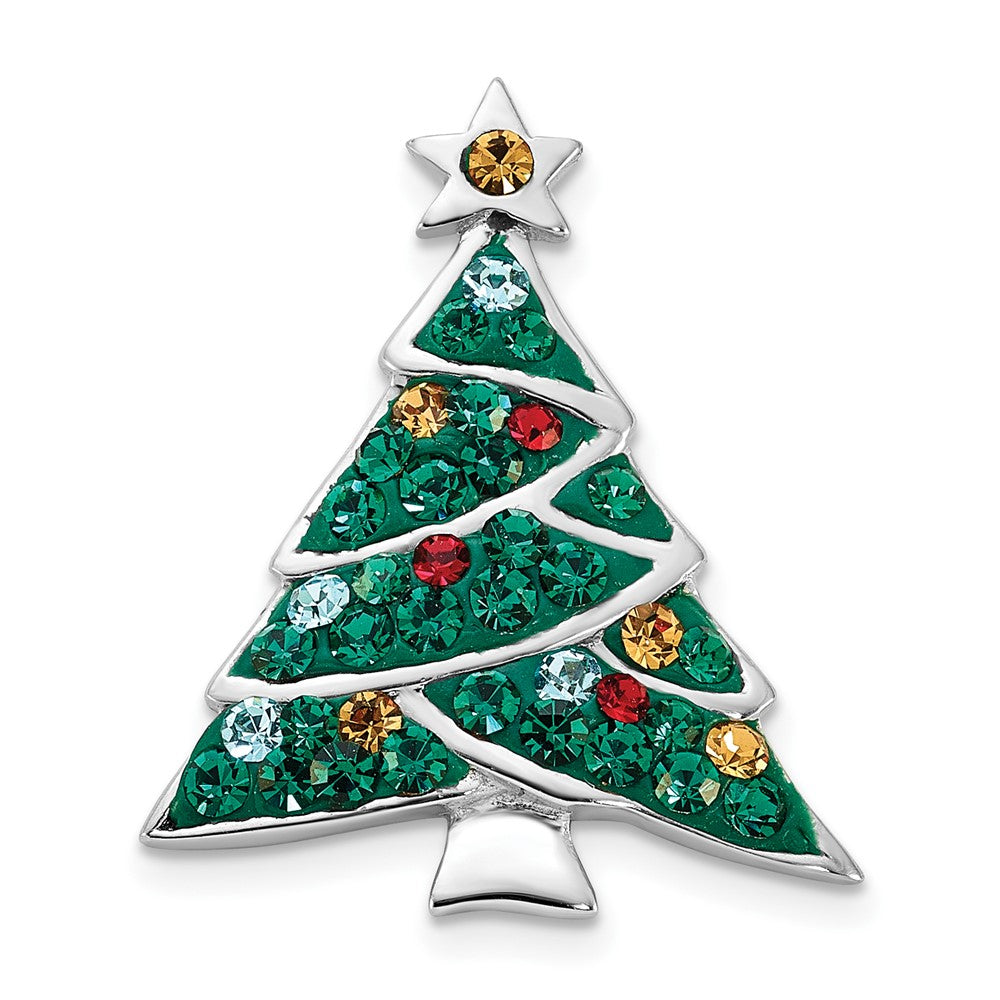 Sterlingsilber Rhodiniert Kristall Weihnachten Baum Brosche