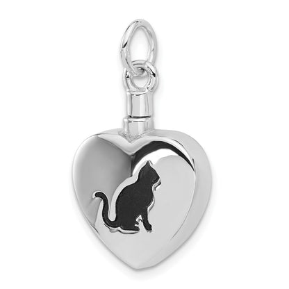 Sterlingsilber Rhodiniert Emaille Herz mit Katze Ash Halter Anhänger