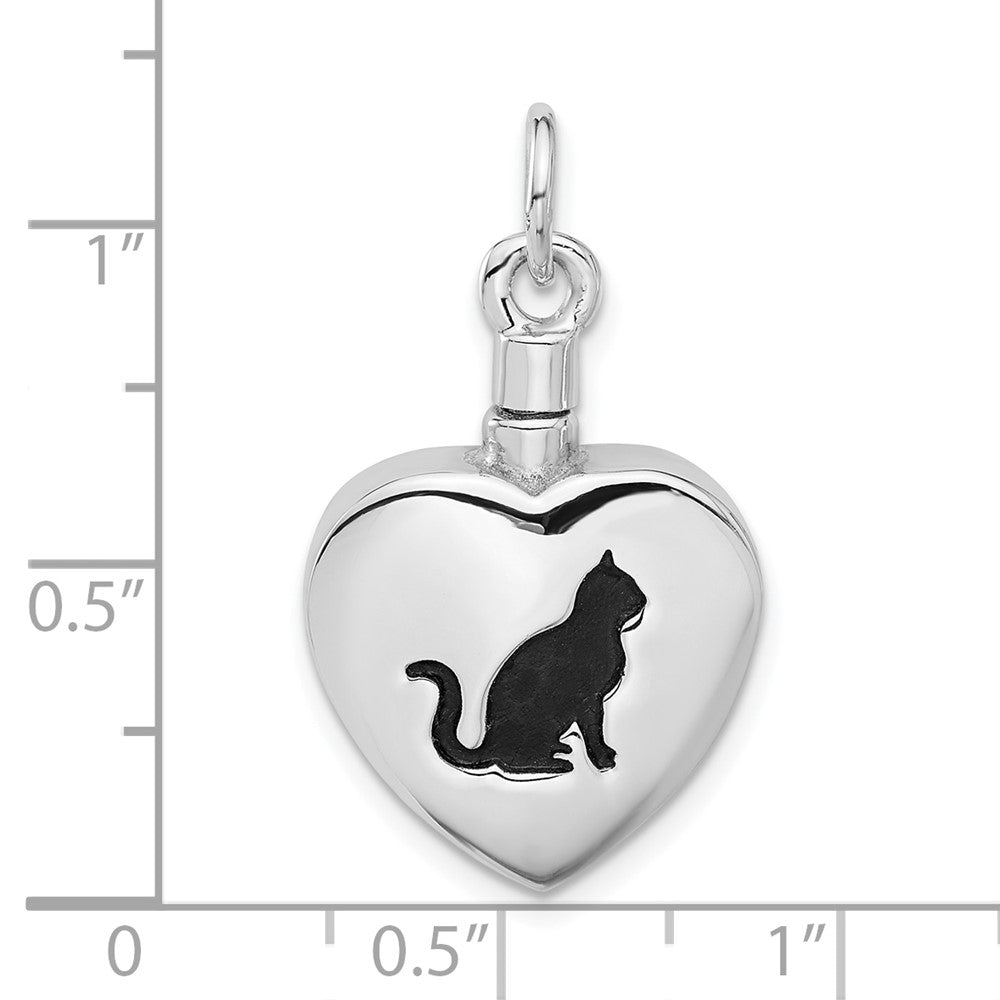 Sterlingsilber Rhodiniert Emaille Herz mit Katze Ash Halter Anhänger