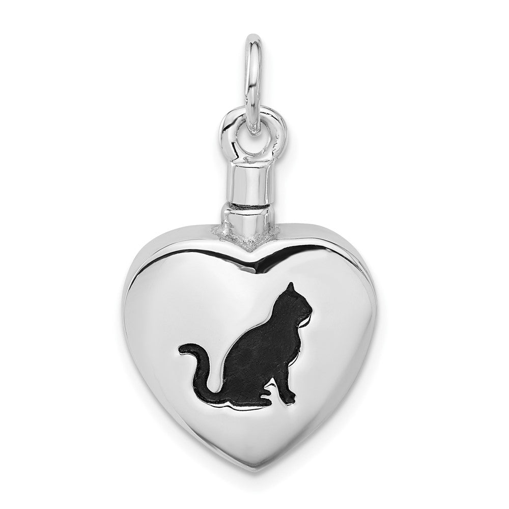 Sterlingsilber Rhodiniert Emaille Herz mit Katze Ash Halter Anhänger