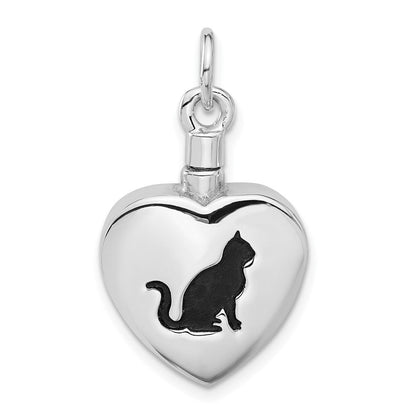 Sterlingsilber Rhodiniert Emaille Herz mit Katze Ash Halter Anhänger
