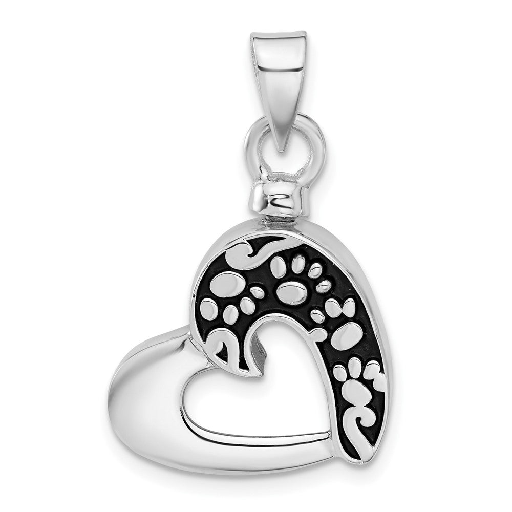 Sterlingsilber Rhodiniert Emaille Herz mit Paw Prints Anhänger
