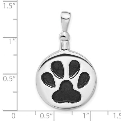 Sterlingsilber Rhodiniert Emaille Rund Paw Druck Ash Halter Anhänger