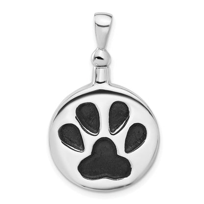 Sterlingsilber Rhodiniert Emaille Rund Paw Druck Ash Halter Anhänger