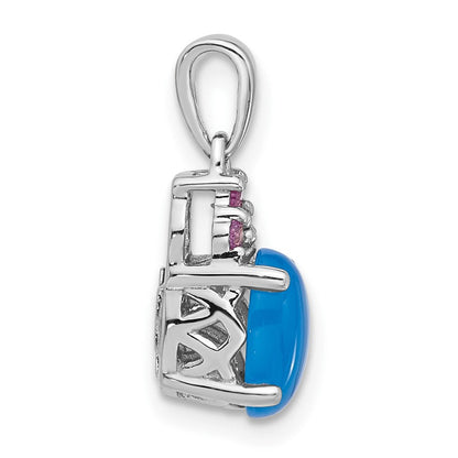 Sterlingsilber Rhodiniert Blau Onyx.08cr.pink Saphir.005ct Diamant. Anhänger