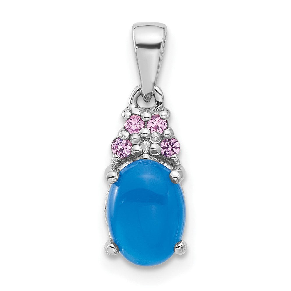 Sterlingsilber Rhodiniert Blau Onyx.08cr.pink Saphir.005ct Diamant. Anhänger