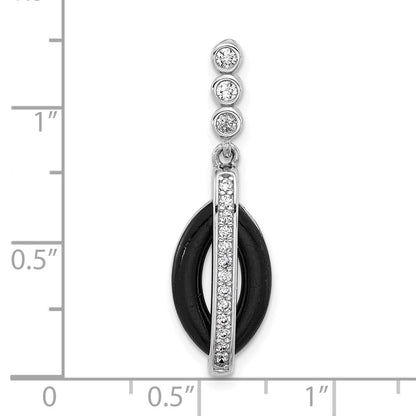 Sterlingsilber Rhodiniert Poliert Zirkonia Schwarz Resin Anhänger