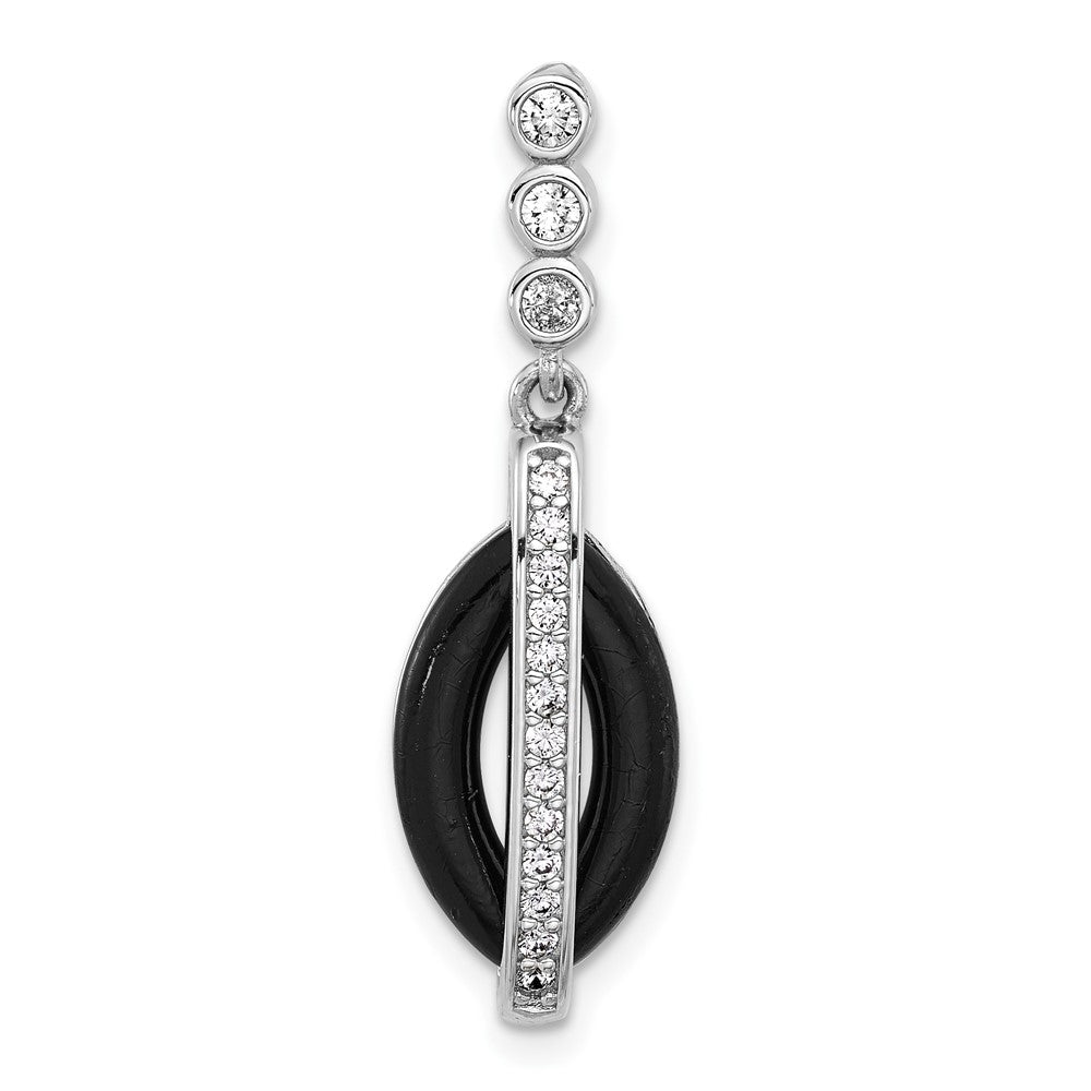 Sterlingsilber Rhodiniert Poliert Zirkonia Schwarz Resin Anhänger