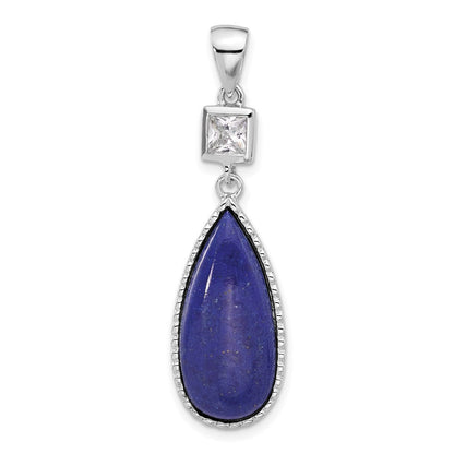 Sterlingsilber Rhodiniert Lapis Lazuli und Zirkonia Anhänger