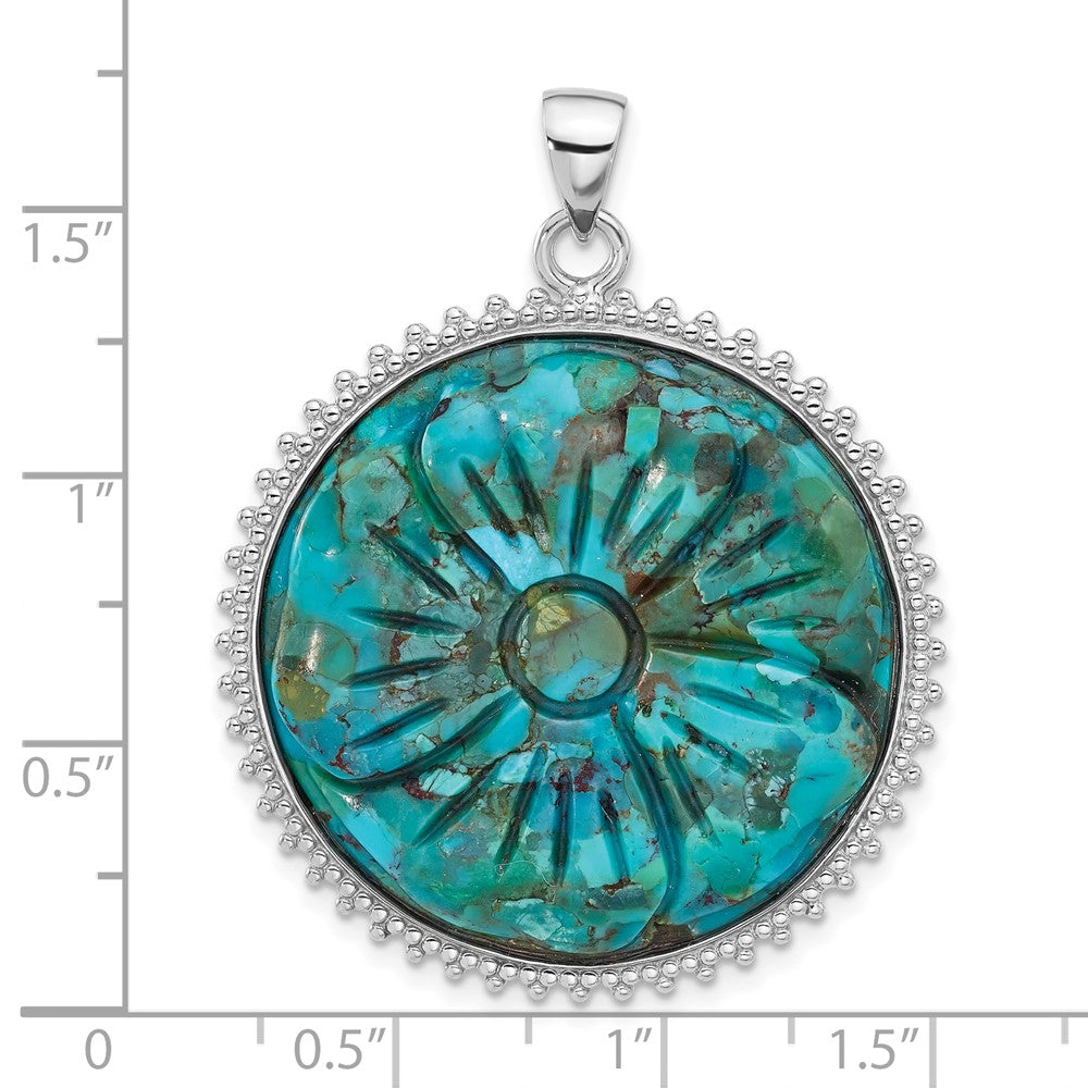 Sterlingsilber Rhodiniert Reconstituted Türkis Blume Anhänger