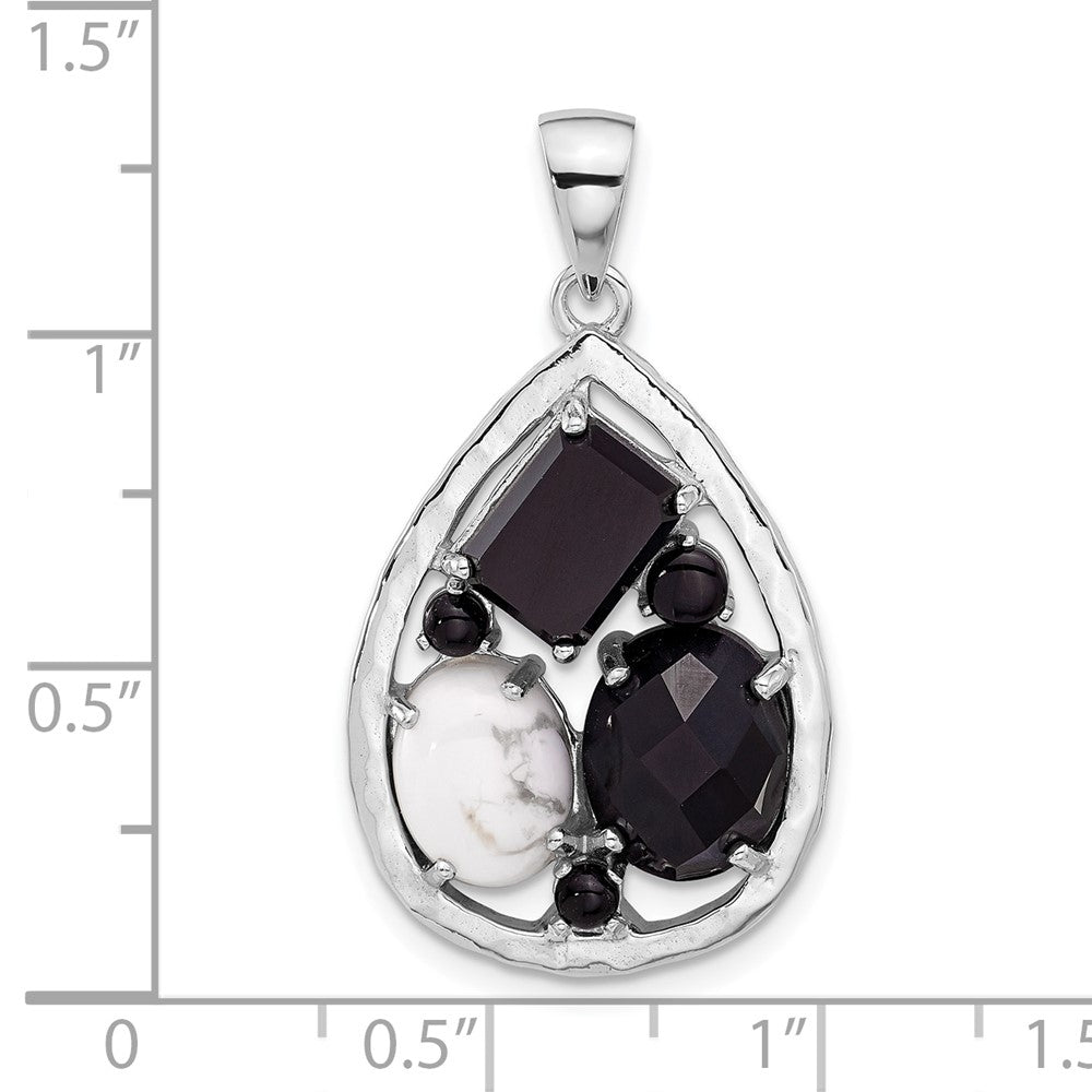 Sterlingsilber Rhodiniert Achat und Howlite Tropfen Anhänger