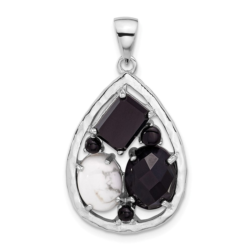 Sterlingsilber Rhodiniert Achat und Howlite Tropfen Anhänger
