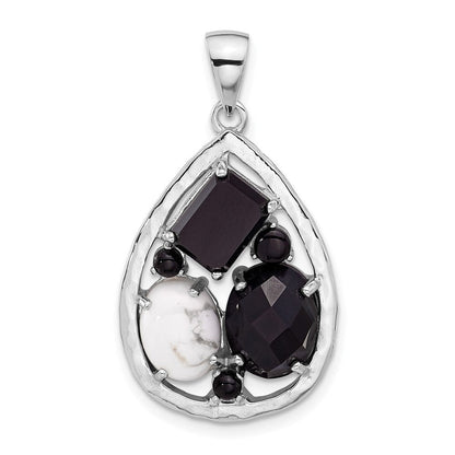 Sterlingsilber Rhodiniert Achat und Howlite Tropfen Anhänger