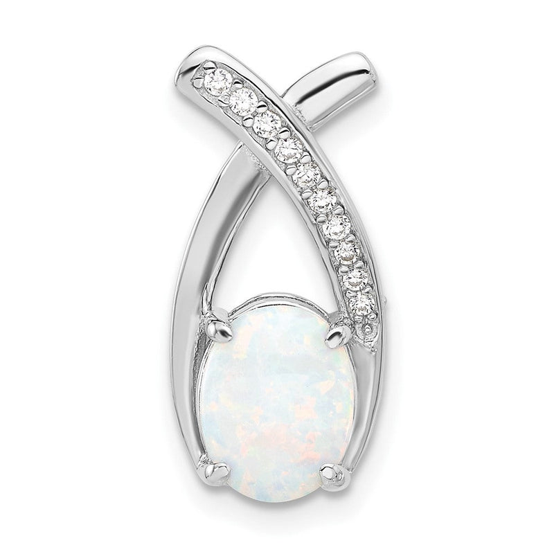Sterlingsilber Rhodiniert Zirkonia und Weiß Erzeugt Opal Kette Anhänger