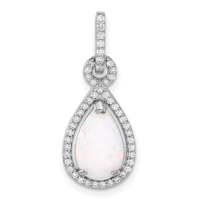 Sterlingsilber Rhodiniert Erzeugt Opal und Zirkonia Tropfen Anhänger