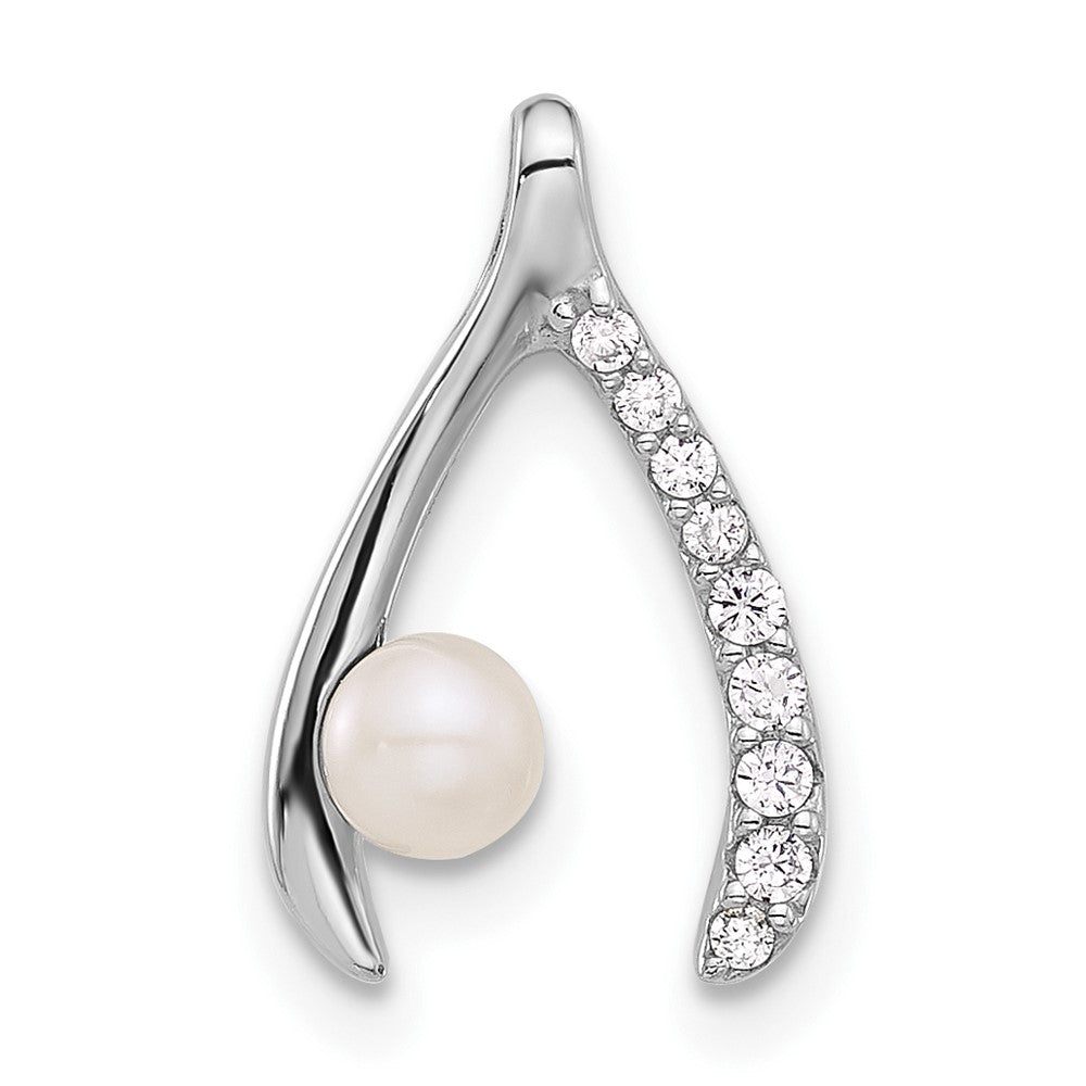 Sterlingsilber Rhodiniert Fwc Perle/cz Gabelbein Kette Anhänger