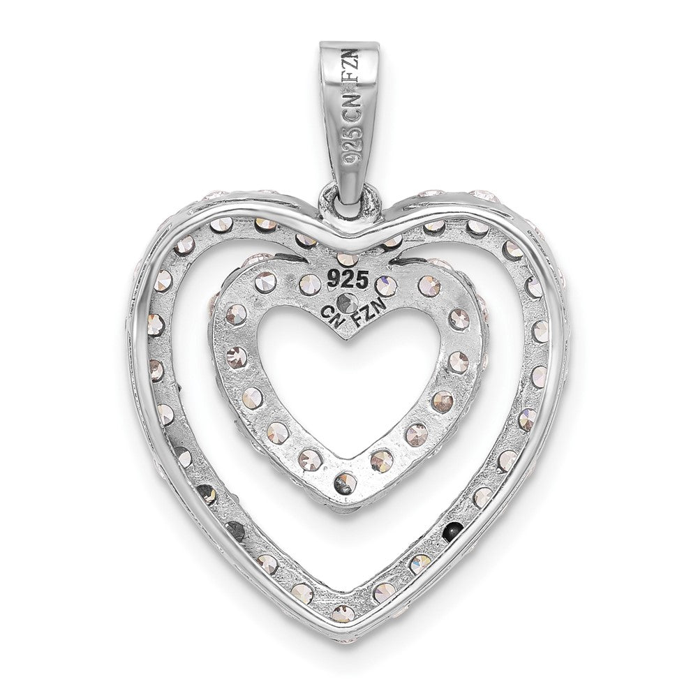 Sterlingsilber Rhodiniert Zirkonia Doppelt Herz Anhänger