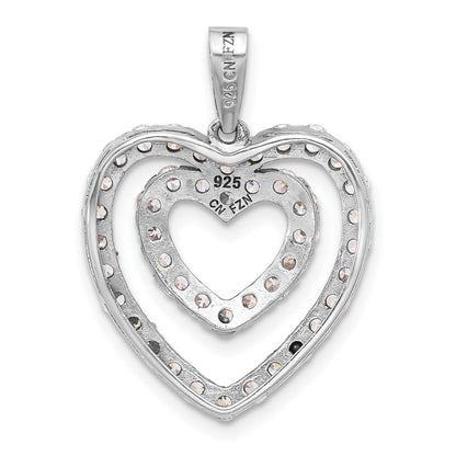 Sterlingsilber Rhodiniert Zirkonia Doppelt Herz Anhänger