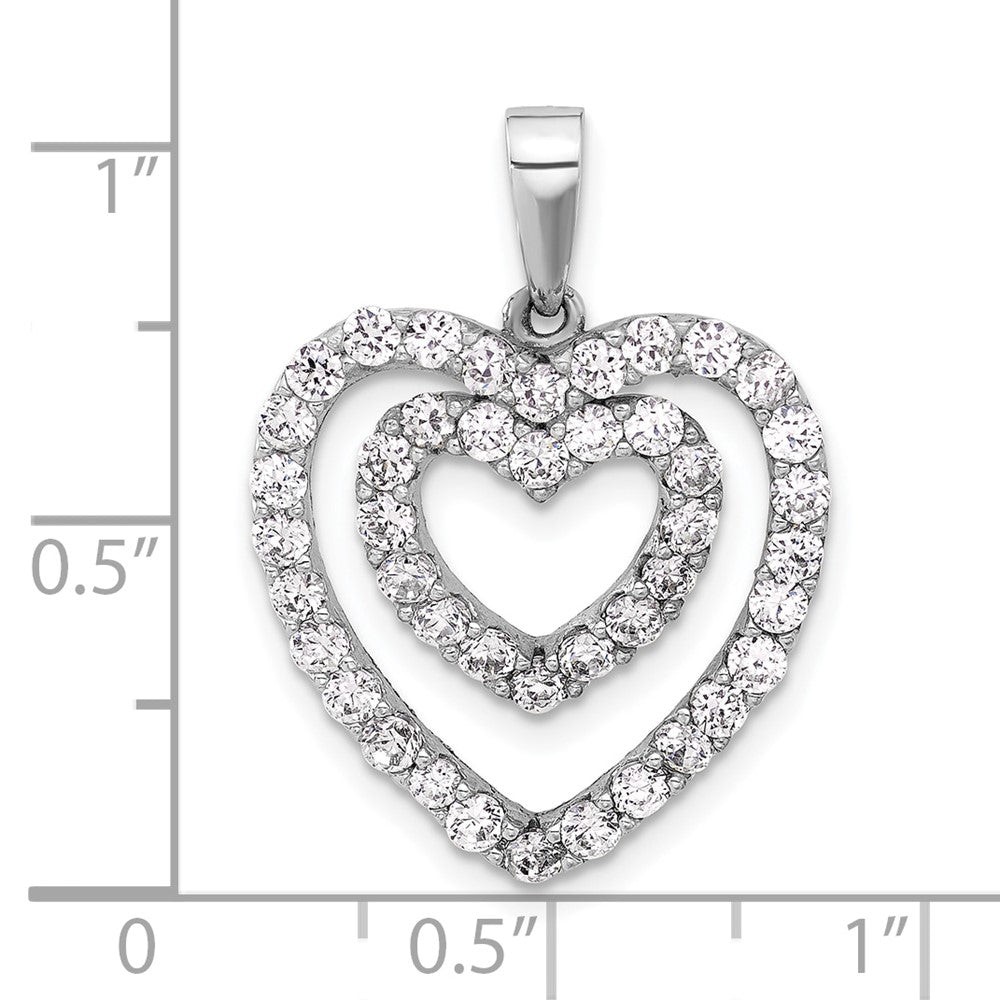Sterlingsilber Rhodiniert Zirkonia Doppelt Herz Anhänger