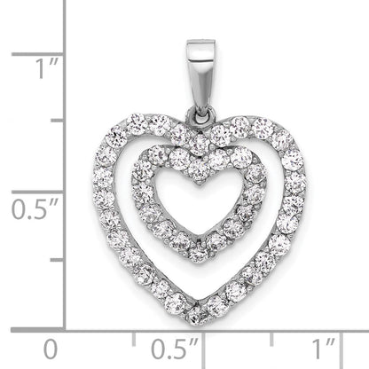 Sterlingsilber Rhodiniert Zirkonia Doppelt Herz Anhänger