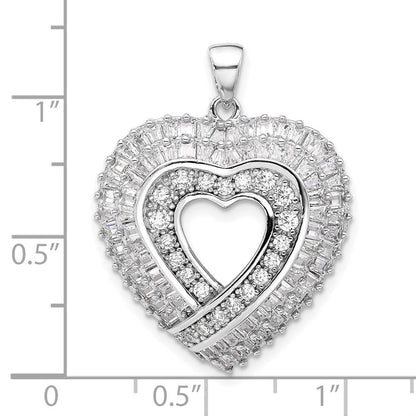 Sterlingsilber Rhodiniert Zirkonia Herz Anhänger