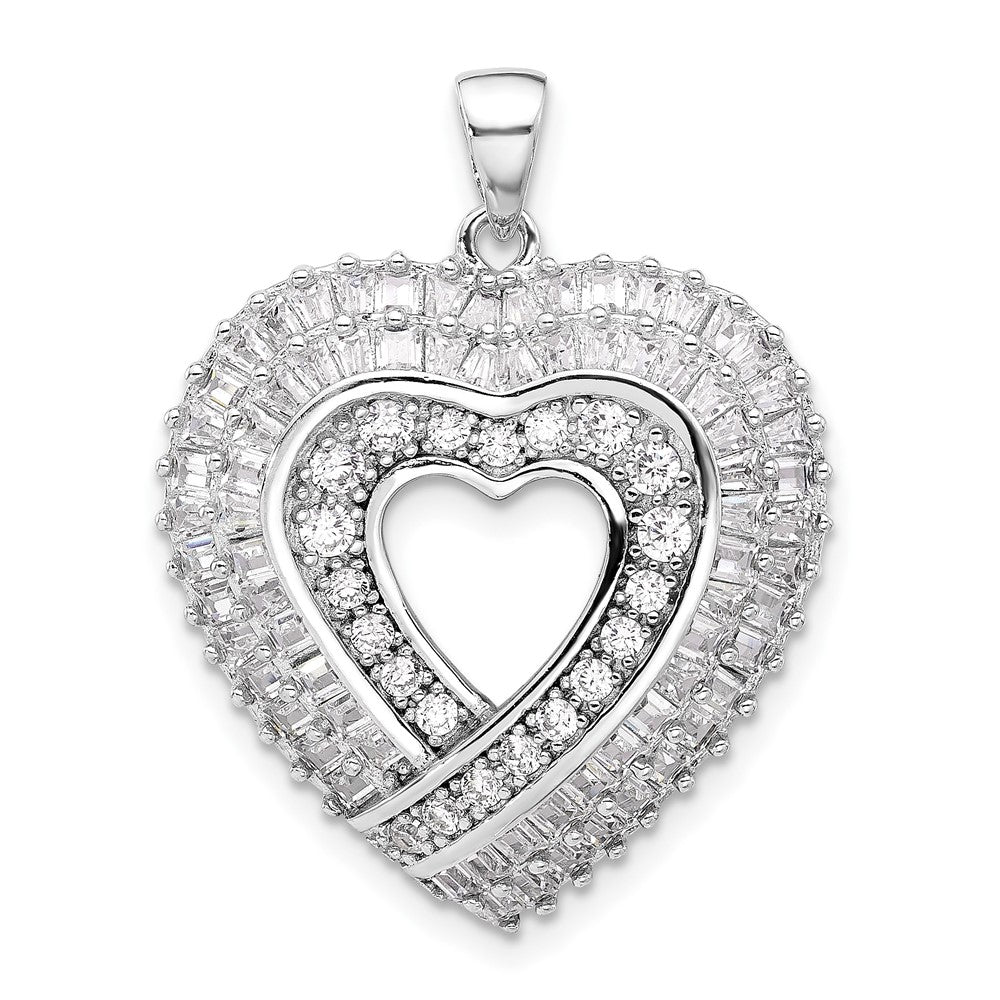 Sterlingsilber Rhodiniert Zirkonia Herz Anhänger
