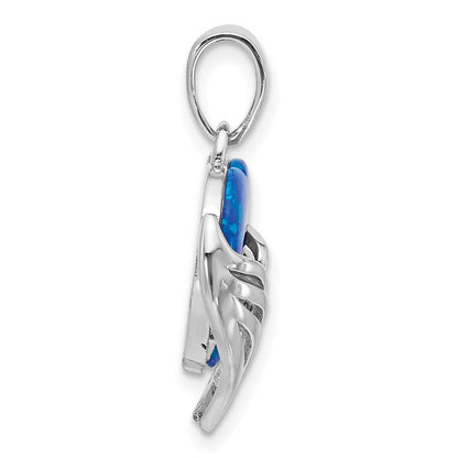 Sterlingsilber Rhodiniert Blau Erzeugt Opal Herz mit Flügel Anhänger