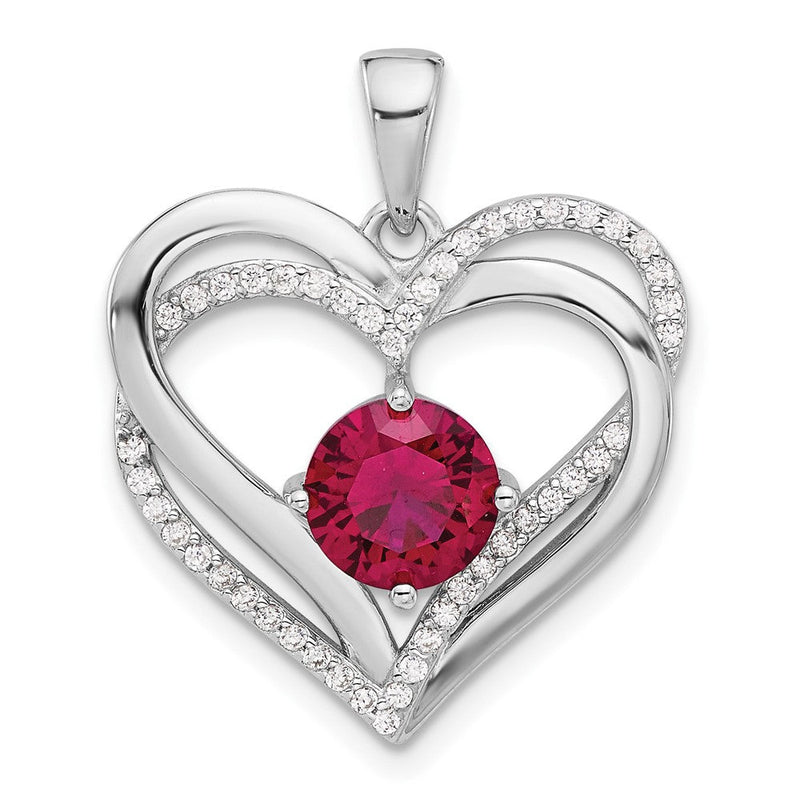 Sterlingsilber Rhodiniert Rot und Weiß Zirkonia Doppelt Herz Anhänger
