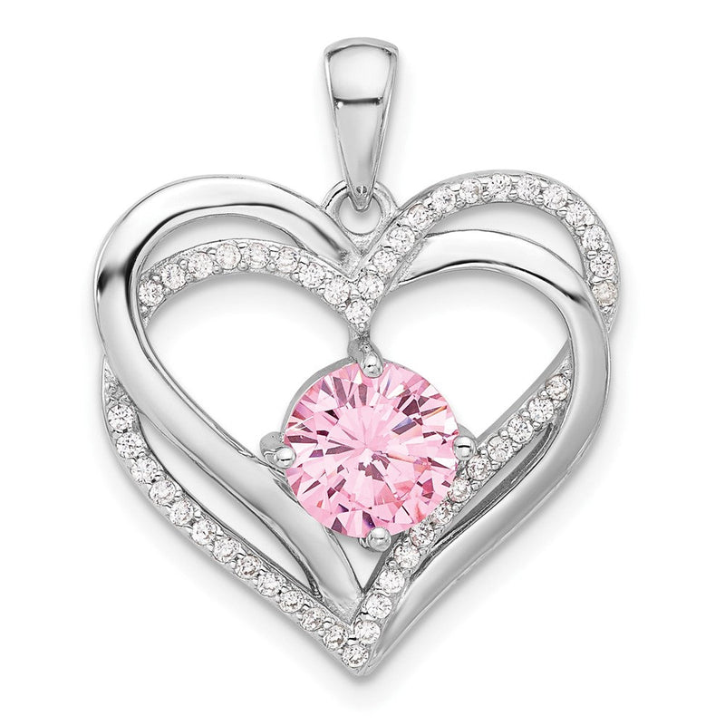 Sterlingsilber Rhodiniert Rosa und Weiß Zirkonia Doppelt Herz Anhänger