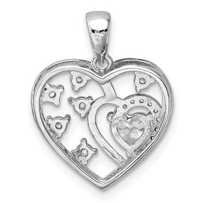 Sterlingsilber Rhodiniert Zirkonia Herz Anhänger